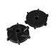 A pair of black plastic circular gears.