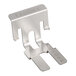 A pair of silver metal clips on a white background.