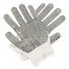 A pair of Cordova white work gloves with black dots.