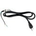 A black electrical cord with a white connector.