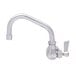 A Fisher stainless steel wall mounted faucet with a swing nozzle and lever handle.