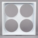 A white square cover with four circular holes.