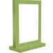 A green rectangular wood menu tent frame with a white background.