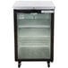 A Beverage-Air black counter height back bar refrigerator with glass doors on wheels.