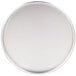 An American Metalcraft heavy weight aluminum pizza pan with a white background and a silver rimmed white circle.