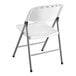A white Lancaster Table & Seating folding chair with a gray metal frame.