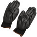A pair of black Cordova warehouse gloves with black polyurethane palms.