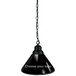 A black pendant light with white text that says "Holland Bar Stool" hanging from a chain.