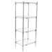 A Metro chrome wire shelving unit with four shelves.