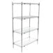 A Metro chrome wire shelving unit with four shelves.