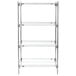 A Metro chrome wire shelving unit with four shelves.