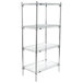 A Metro chrome wire shelving unit with four shelves.