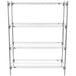 A Metro chrome wire shelving unit with four shelves.