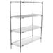 A Metro chrome wire shelving unit with four shelves.