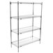 A Metro chrome wire shelving unit with four shelves.