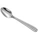 An Acopa Harmony stainless steel demitasse spoon with a long silver handle.