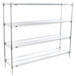 A chrome Metro stationary wire shelving unit with four shelves.