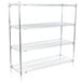 A chrome Metro Super Erecta stationary shelving unit with four shelves.