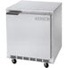 A stainless steel Beverage-Air undercounter refrigerator with a door open.