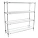 A chrome Metro stationary wire shelving unit with four shelves.