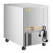 A compact, stainless steel undercounter refrigerator on casters with a rear ventilation panel and power cord.