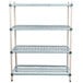 A white MetroMax metal shelving unit with four shelves.