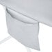 A silver ironing board with a grey silicone-coated cover and pocket.