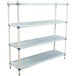 A white MetroMax Q metal shelving unit with blue accents and three shelves.