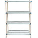 A white MetroMax Q shelving unit with blue metal shelves.