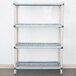 A white MetroMax Q shelving unit with black shelves and poles.