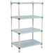 A MetroMax Q shelving unit with blue metal shelves.