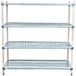 A white MetroMax Q metal shelving unit with four shelves.