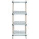 A white MetroMax Q shelving unit with blue handles.