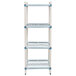 A white MetroMax Q shelving unit with blue grid shelves.