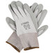A pair of medium Cordova HPPE gloves with gray polyurethane palm coating on a white background.