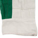 A pair of green and white Cordova warehouse gloves with burlap lining and a red stripe.