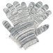 A pair of Cordova jersey work gloves with a white and gray pattern.