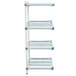 A white MetroMax Q shelf with white plastic grates with black holes.