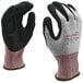 A pair of extra large Cordova Machinist gloves with black crinkle latex palm coating and red and white stitching.