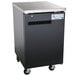 An Avantco black back bar refrigerator with a silver top.