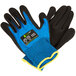 A pair of blue and black Cordova iON gloves with black palm coating.
