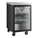 An Avantco black back bar refrigerator with a glass door on a white background.