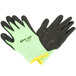 A pair of Cordova Cor-Tex Hi-Vis lime green and yellow gloves with black foam nitrile palm coating on a white background.