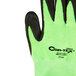 A close-up of a Cordova Hi-Vis Lime glove with black foam nitrile coating on the palm.