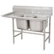 A stainless steel Advance Tabco two compartment pot sink with a left side drainboard.