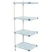 A white MetroMax Q shelving add on unit with blue handles and three shelves.