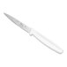 A small serrated edge paring knife with a white handle.