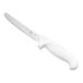 A serrated edge utility or bar knife with a white handle.