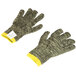 A pair of Cordova Power-Cor Max Camo Cut Resistant Gloves with yellow trim on a white background.