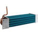 A blue and silver Avantco evaporator coil with copper pipes.